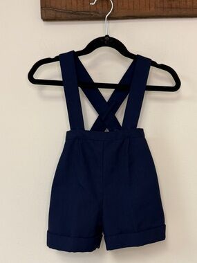 Talbots Kids: Vintage Toddler Boys Navy Blue Suspender Shorts, Size 18M